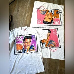 VTG Elvis T-shirt And Beach Towel Postmark King Of Rock And Roll White Size L